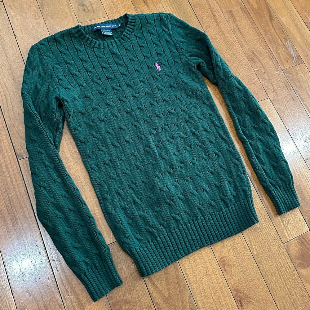 Vintage Women’s Ralph Lauren Sport Preppy Cotton Cable Knit Sweater Size Medium